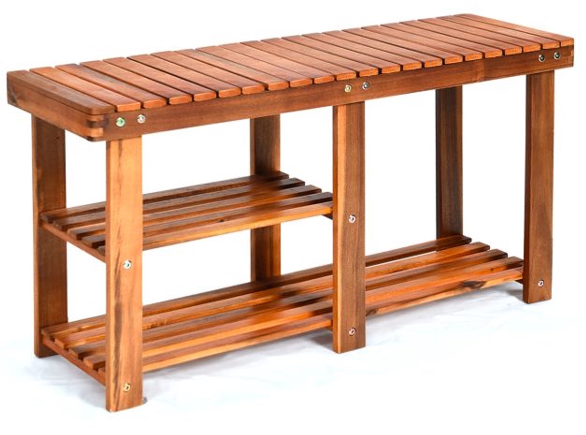 Schoenenkast van Acaciahout - 3-Lags Opbergrek met Lattenbodem en 160 kg Draagvermogen (87x45 cm) (5487571408575)