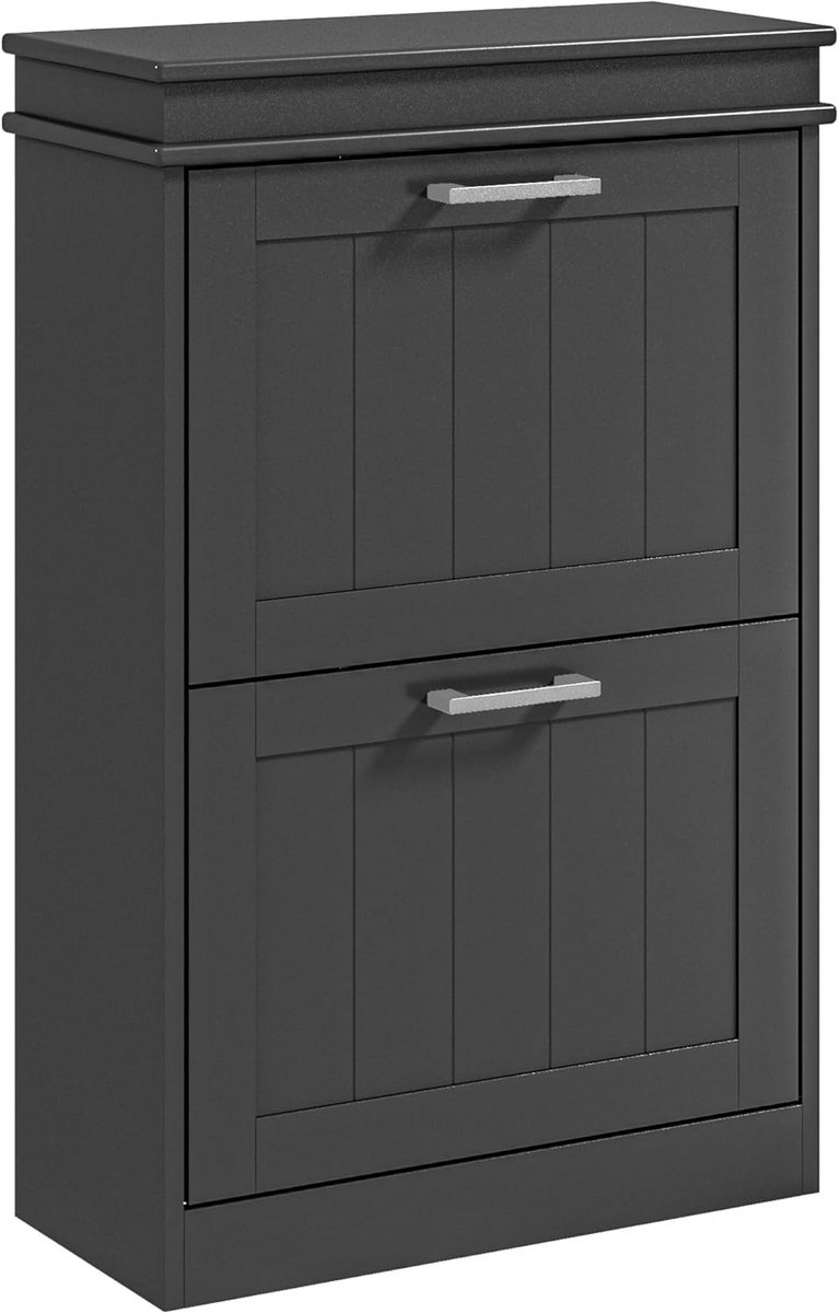 Schoenenkast voor 10 paar schoenen - 2 opklapbare laden en verstelbare planken, smalle schoenenkast voor hal en entree, 54 x 24 x 82,5 cm, zwart (9101107458075)