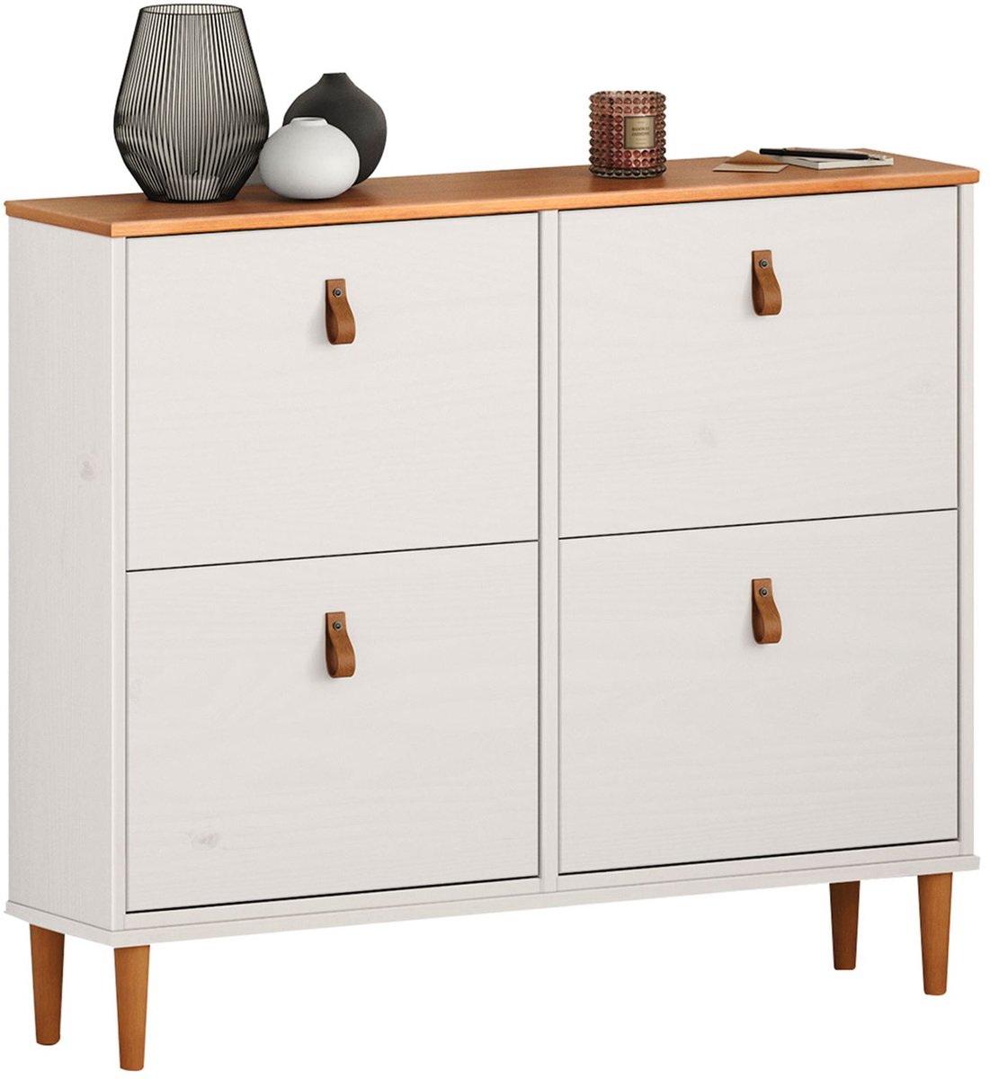 Schoenenkieper MIKKA met 4 kleppen wit/naturel Schoenenkast Schoenrek smal Schoenopberger eiken - Ambientebild (4016787840438)