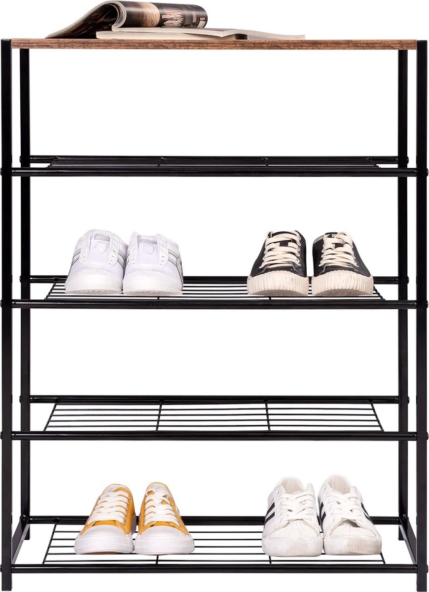 Schoenenrek - 4 laags - Opbergrek - Metaal - Industrieel - 63x30x87cm - Bruin - Zwart - Vintage (8721246801016)