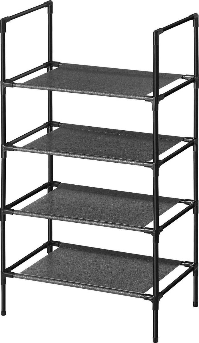Schoenenrek 4 niveaus smal 28 x 45 x 80 cm zwart metalen frame - voor hal slaapkamer (6152325531593)