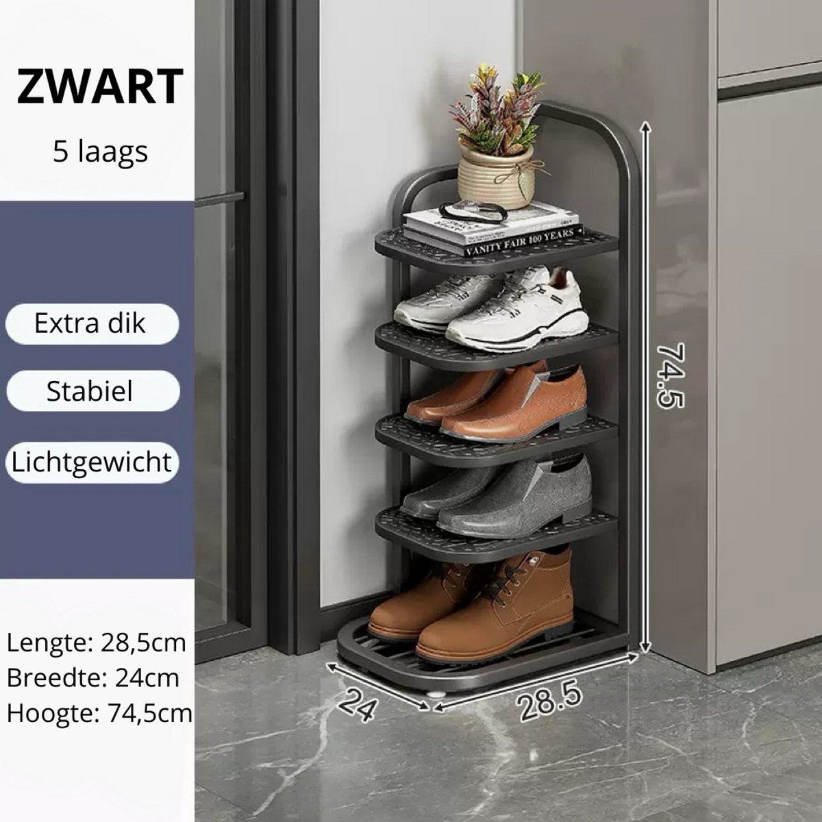 Schoenenrek - 5 laags - Zwart - Schoenen - Opbergruimte - Opbergen (8720955215480)