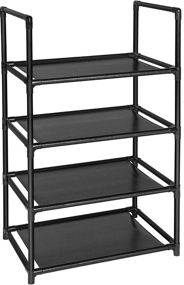 Schoenenrek 8-10 paar stevige schoenenplank - Organizer kast zwart - Klein schoenenrek voor ingang - 4 lagen (6152325539544)