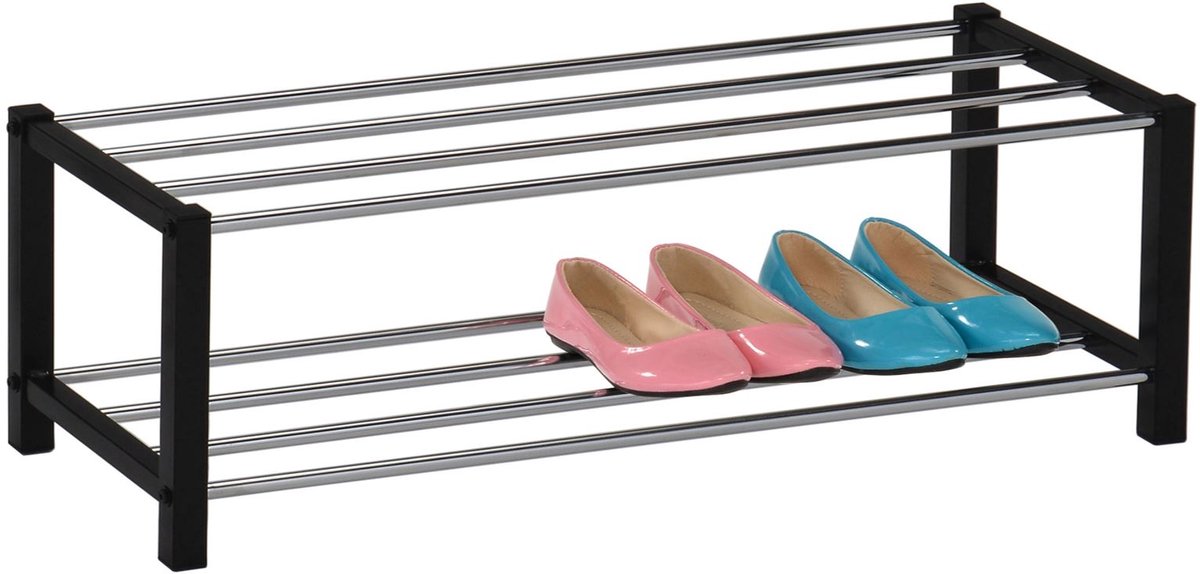 Schoenenrek DUBLIN met 2 schappen in zwart met schoenen (4016787184617)