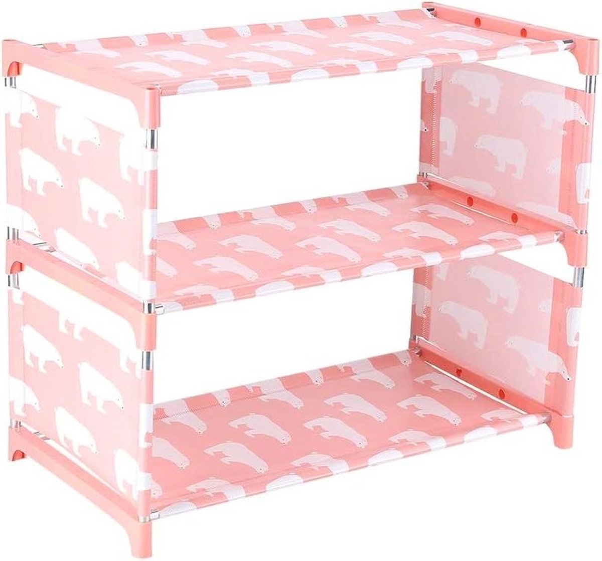 Schoenenrek Kinderen Schoen Organisator Niet-geweven Stof Staande Diy Schoenen Opslag Plank voor Thuis Slaapkamer Gang Organisator 3-Lagen Roze IJsbeer 2# (6152325565550)