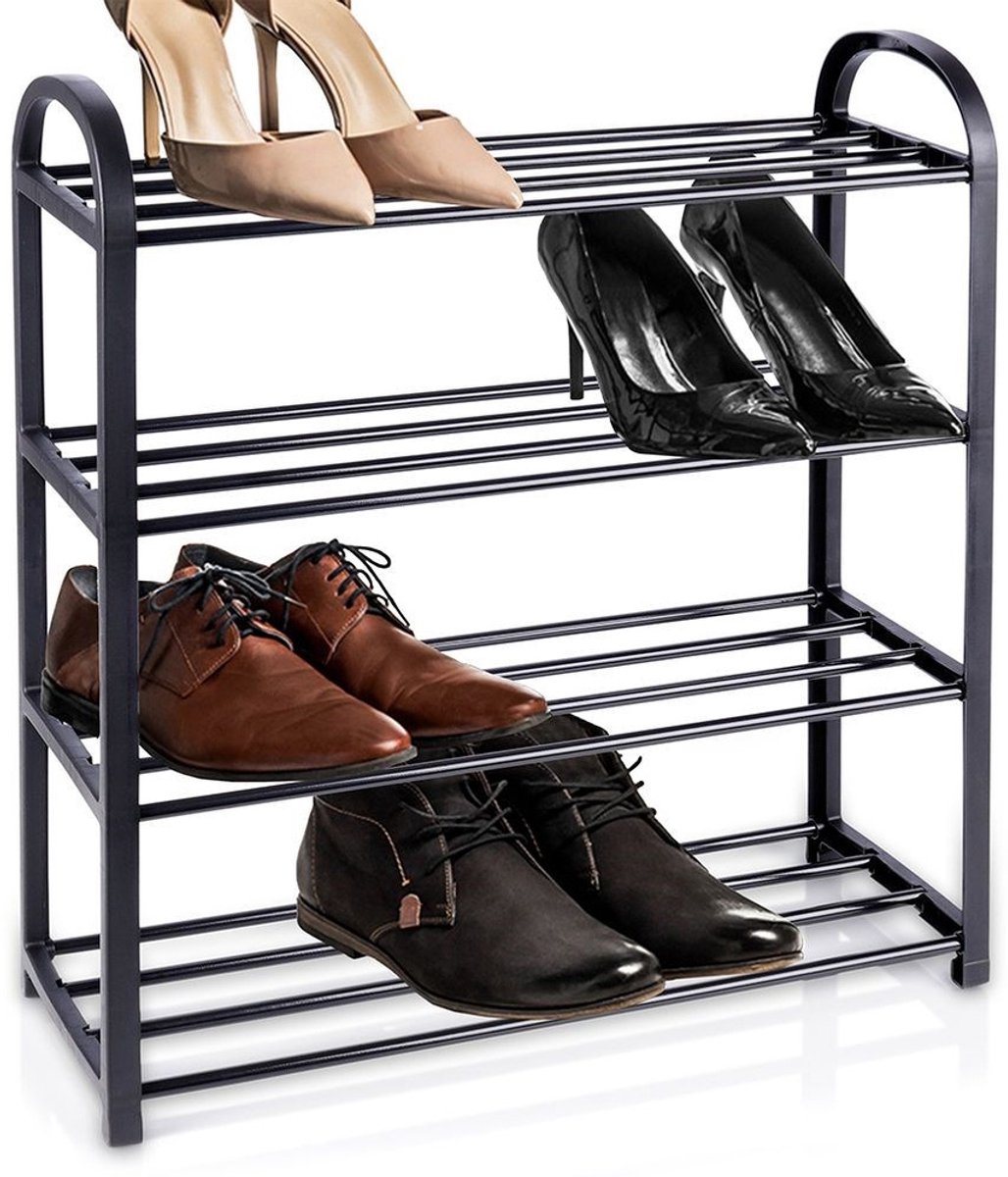 Schoenenrek Metaal Zwart 4 Niveaus 49,5x18,5x56,5 cm - Schoenenbank - Schoenenkast - Opbergrek (5904316464776)