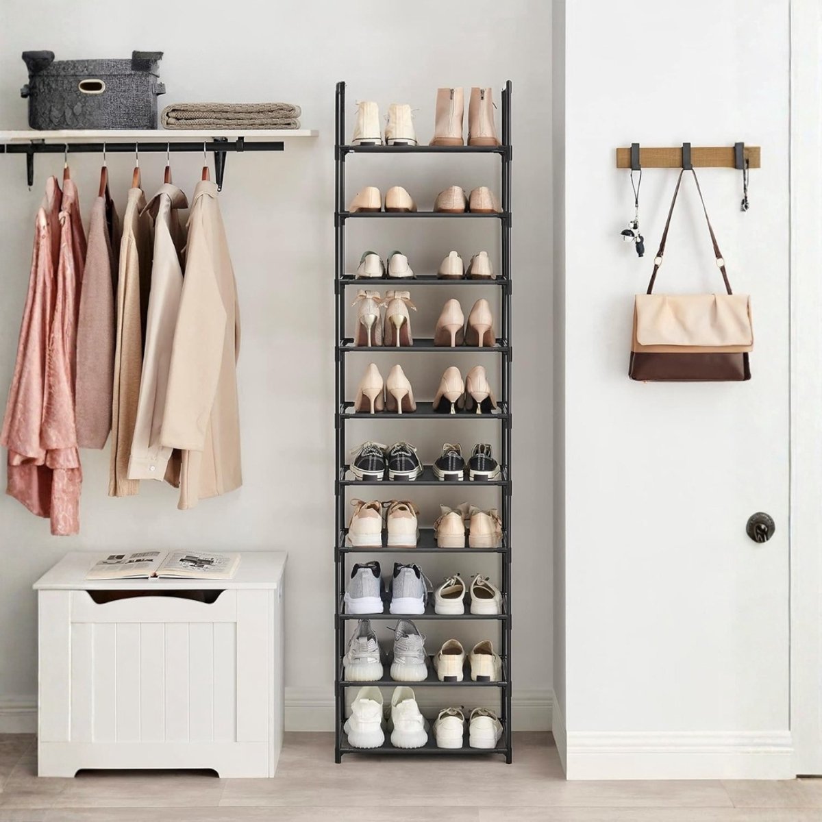 Schoenenrek - Schoenenkast - 10 Lagen - Voor 20 paar schoenen - 28 x 45 x 173 cm - Metaal - Zwart (8721515712203)