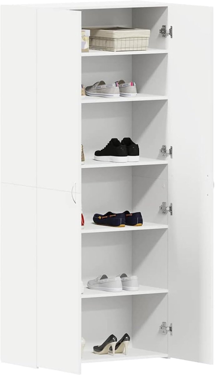 Schoenenrek - Schoenenkast - Schoenenopberger - Schoenenmeubel - Schoenentoren - Wit Houten Design - 80 x 35,5 x 180 cm - Stevig & Duurzaam (8721391538447)