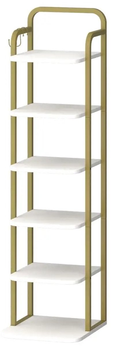 Schoenenrek - Schoenentoren - Volwassenen - Wit Goud - Spaanplaat Metaal - 30 x 26,5 x 101 cm - Anti-Tip Kit - 1 Stuk - 6 Laags Verstelbaar Vrijstaand Ruimtebesparend Multifunctioneel (8721425042469)