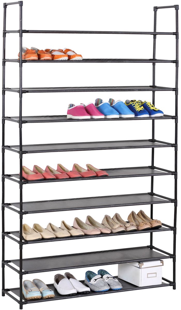 Schoenenrek Stoffen rek Kelderrek Staand rek ILONA met 10 stoffen planken zwart (4016787161052)