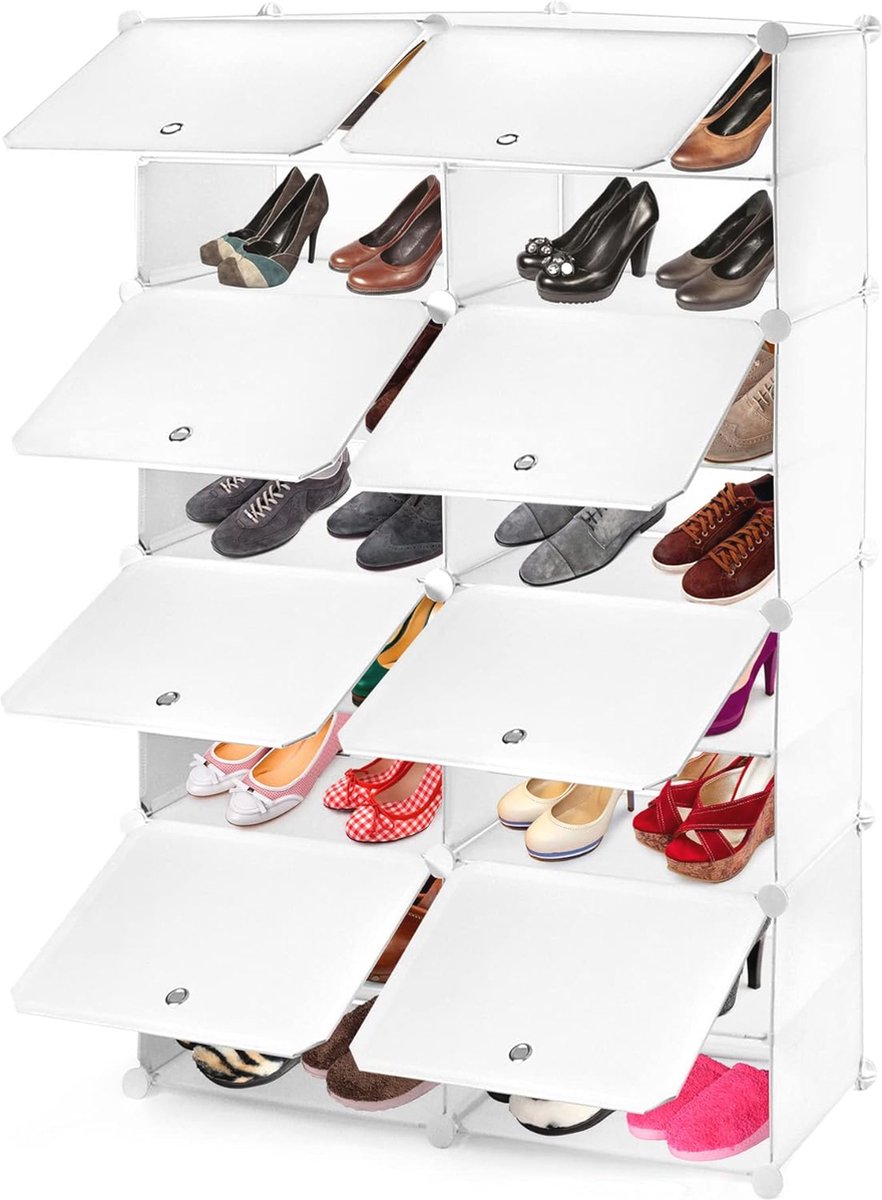 Schoenenrek Wit - 2 Rijen en 8 Verdiepingen voor Woonkamer, Kleedkamer en Gang - 81x31x127 cm (6152639261216)
