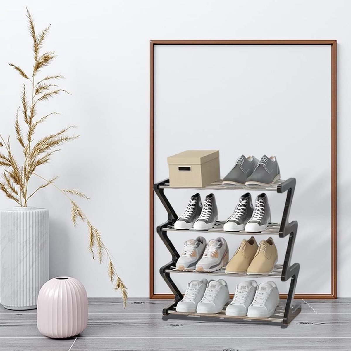 Schoenenrek, klein, 4 verdiepingen, klein schoenenrek, mini-schoenenrek, organizer, stabiel, smal schoenenrek, opbergorganizer voor kastingang, hal, snelle montage, 45 x 19 x 51cm (8785291676227)