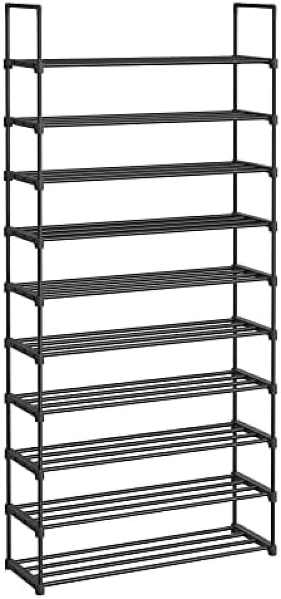 Schoenenrek met 10 Niveaus, Metalen Schoenenopslag voor Maximaal 50 Paar Schoenen, Schoenenplank voor Woonkamer, Gang en Kleedkamer, 30 x 94 x 206 cm, Zwart (6151025476401)