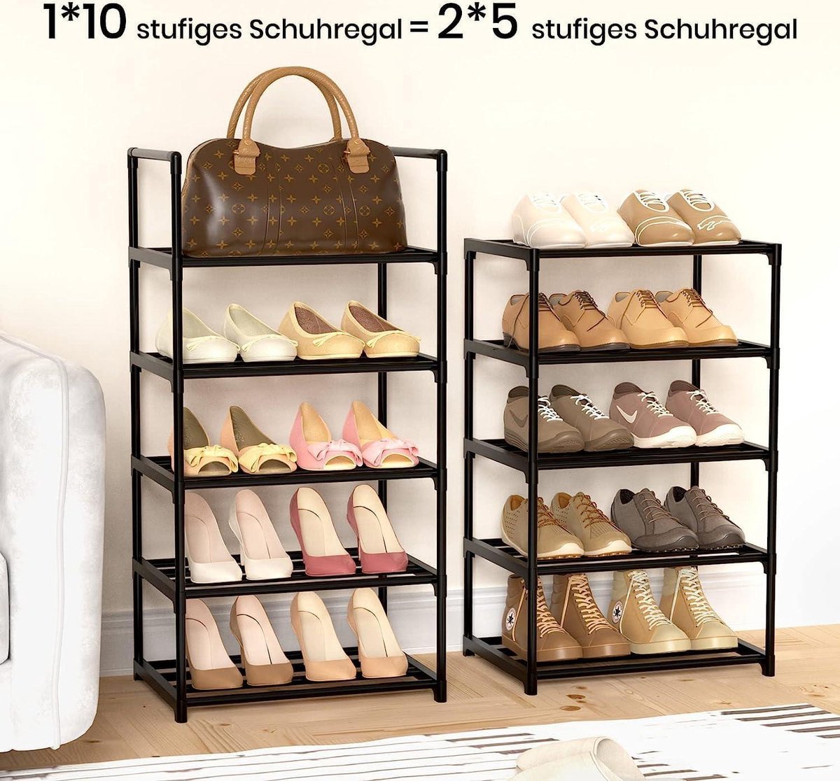 Schoenenrek met 10 planken - Hoog en smal schoenenstandaard voor hal, slaapkamer, woonkamer, entree (6150842298210)
