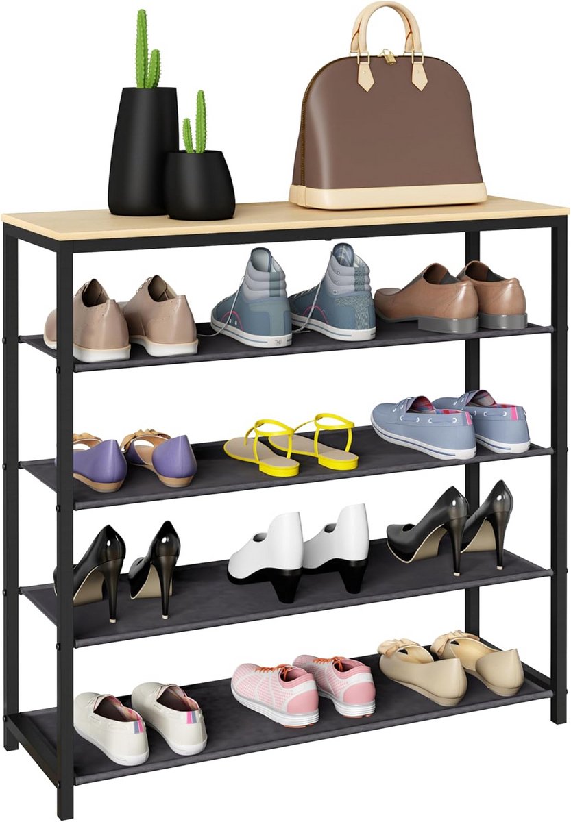 Schoenenrek met 4 Vakken - Hout en Metaal - Industrieel Design Opbergkast (9101060993484)
