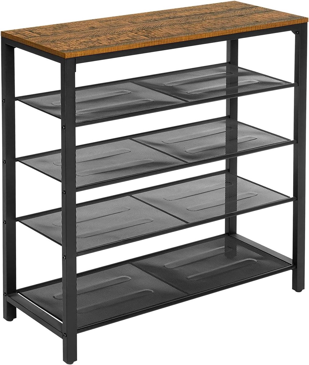 Schoenenrek met 5 Niveaus - 80 x 30 x 96,5 cm - Industrieel Opbergrek voor Entree en Woonkamer (6151830861881)