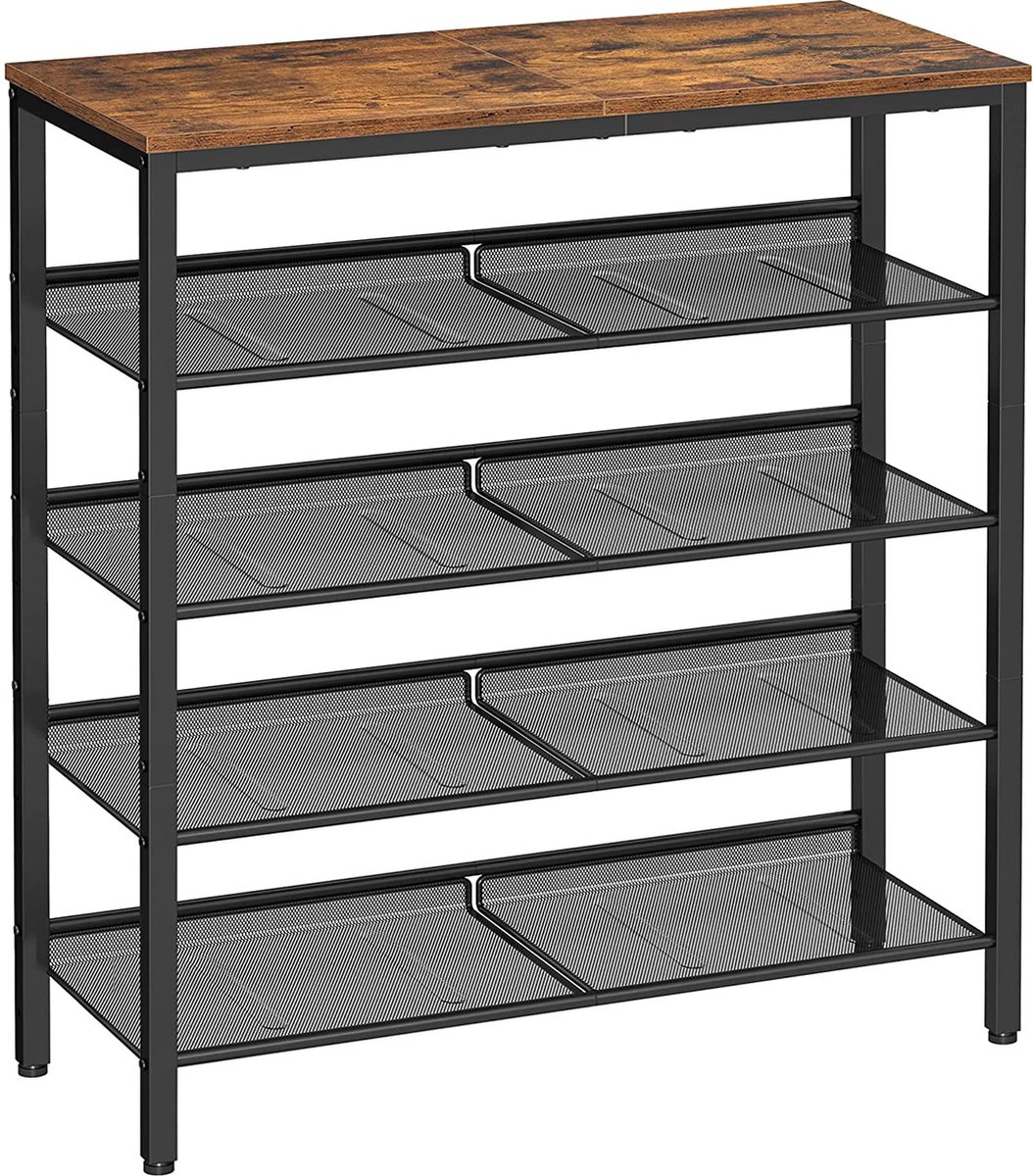 Schoenenrek, schoenenrek met 5 niveaus en royaal oppervlak voor tassen, voor de entree, hal, metaal, industrieel design, vintage bruin-zwart (6090933636661)