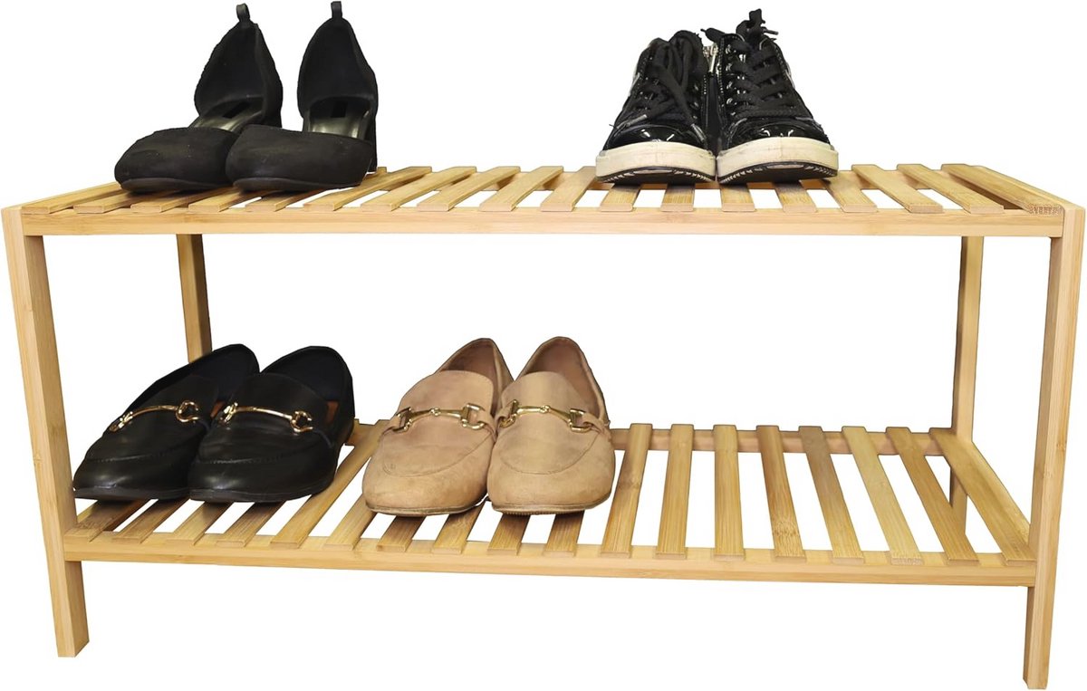 Schoenenrek van bamboe 70x28x33 cm | Milieuvriendelijk en Duurzaam | 2 Planken voor Hal (6151847233299)