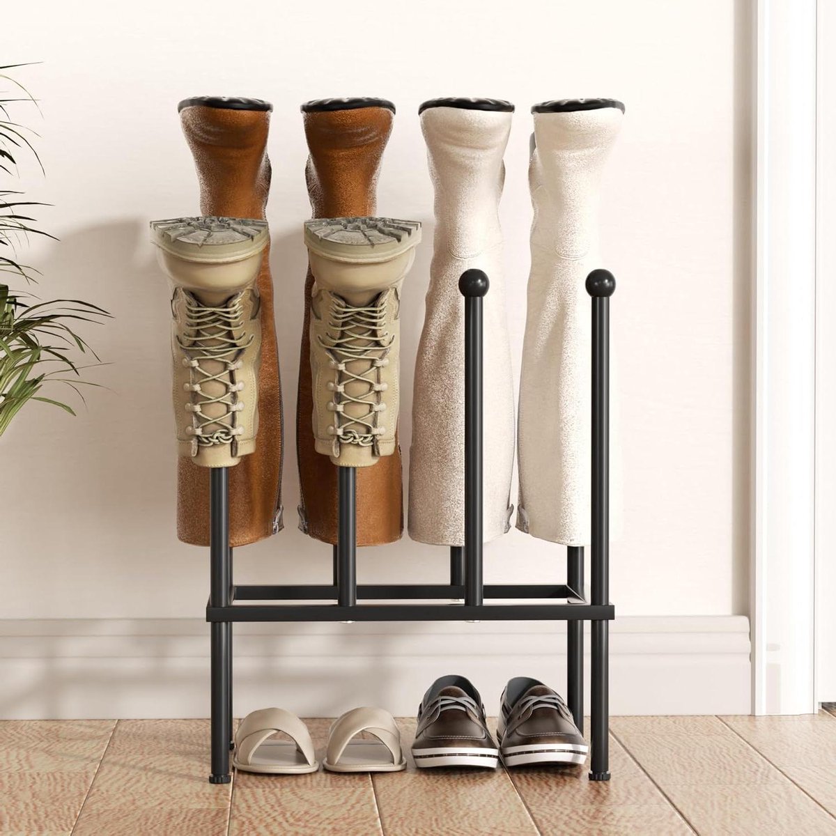 Schoenenrek van metaal - zwart staand vrijstaand schoenenrek voor slaapkamer en hal - organizer voor 4 paar (6152325534563)