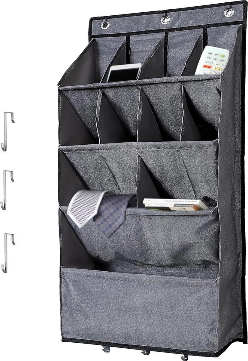 Schoenorganizer boven de deur, hangende schoenenopslag, verschillende vakken met 6 haken schoenenrek voor schoenen, woonaccessoires enz. (grijs) (4800325855226)