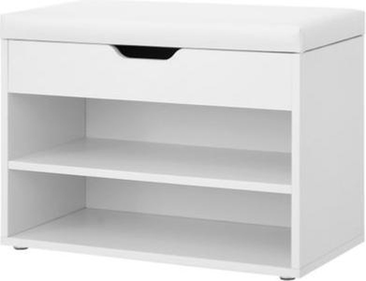 Segenn's Schoenenbank - Schoenenrek met Klapdeksel en Gevoerde Zitting - Schoenenopberger met 2 vakken - 60 x 44 x 30 cm (B x H x D) -Wit (9501113426998)