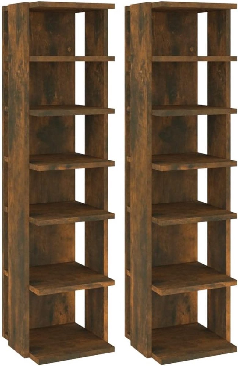 Set van 2 Houten Schoenenkasten met 6 Planken - Compacte Schoenenopberger (9101054837633)