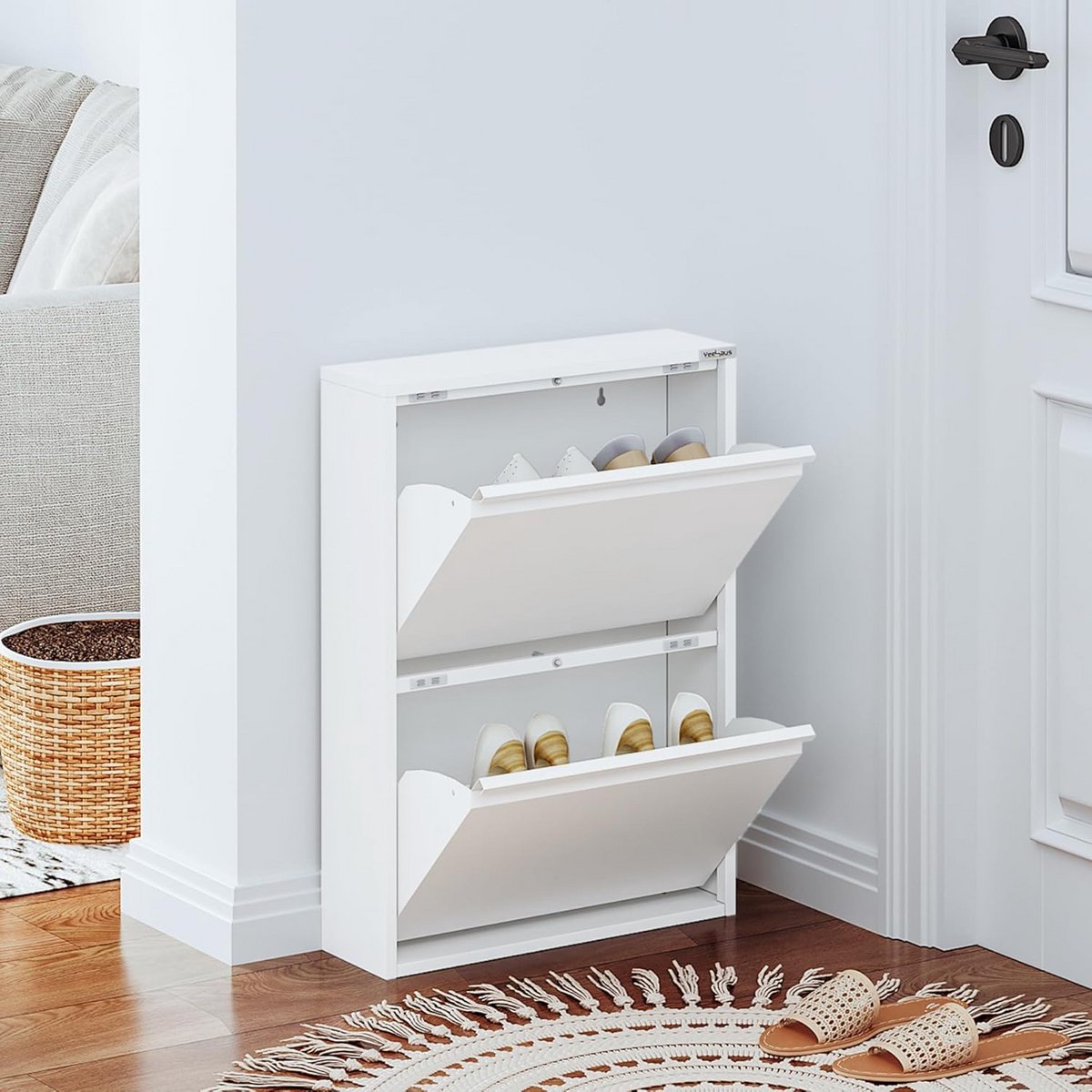 Smalle Metalen Schoenenkast Hoog met Magnetische Klep Wit (9101051747959)