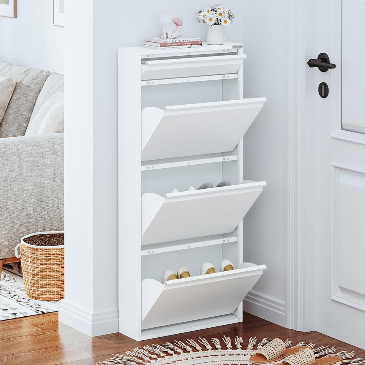 Smalle Metalen Schoenenkast Hoog met Magnetische Klep voor Ophangen (9101094550486)