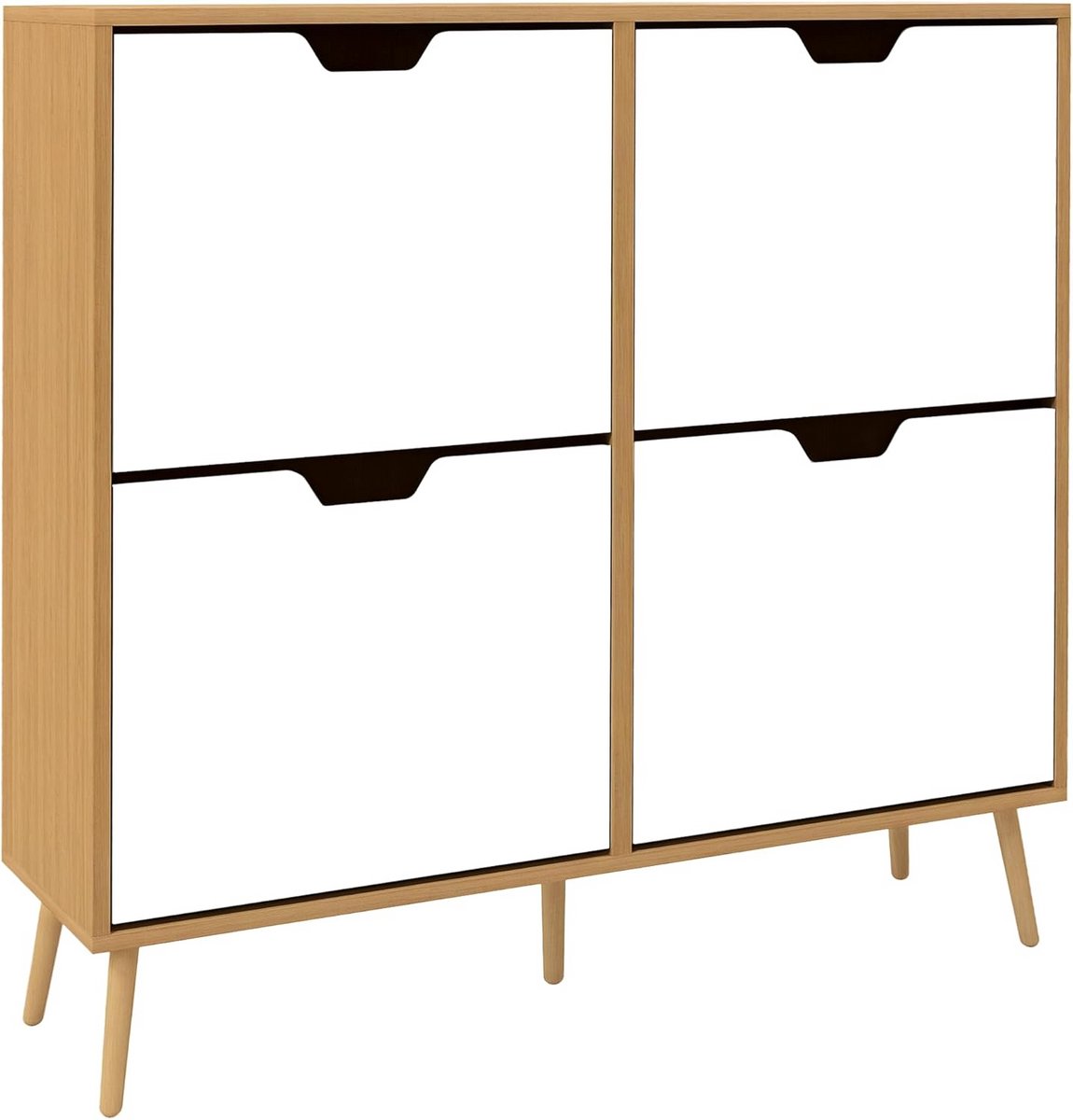 Smalle Schoenenkast met 4 Klapladen voor 16 Paar Schoenen - Hal Opbergmeubel met Verstelbare Plank (9101060700358)