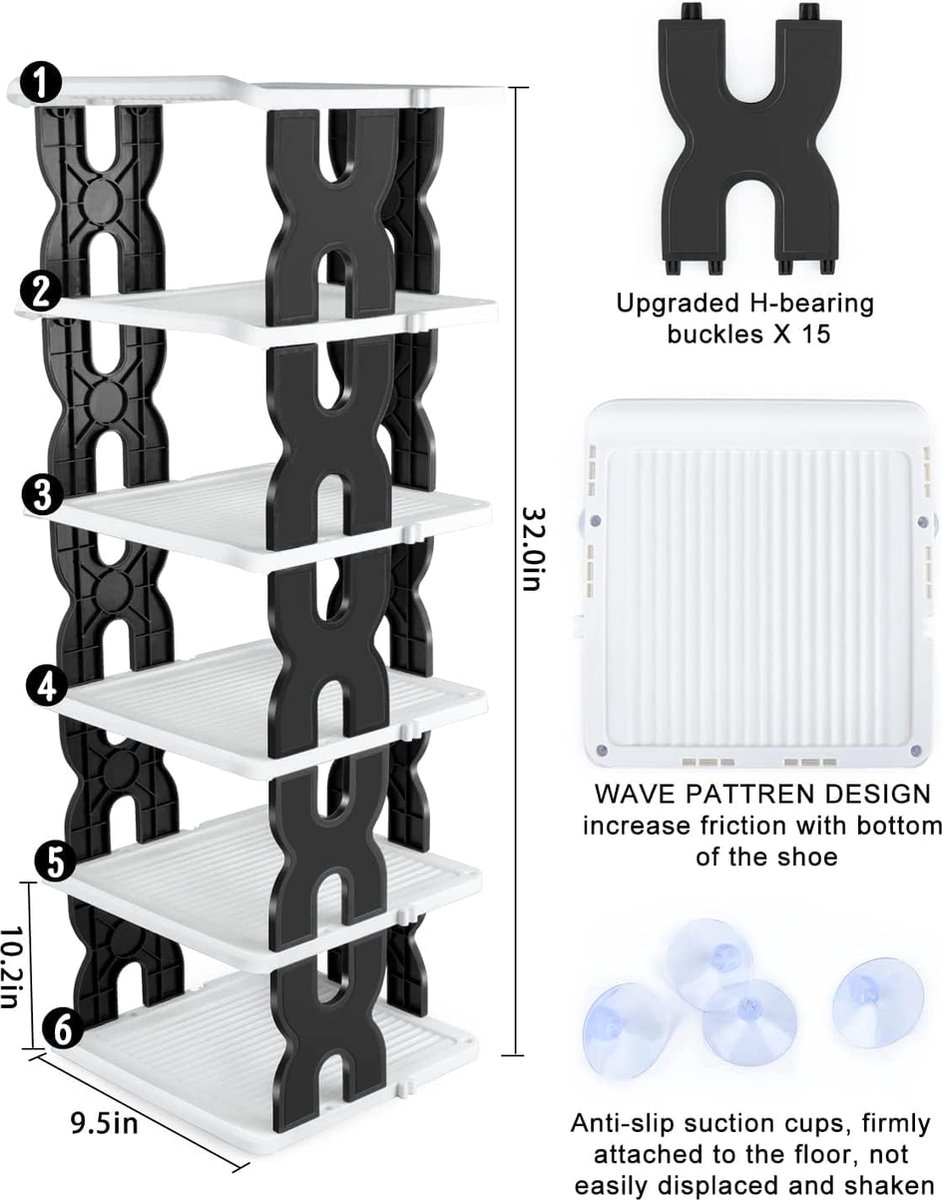 Smalle schoenenrek met 6 niveaus, kleine verticale schoenenstandaard (6150500070066)