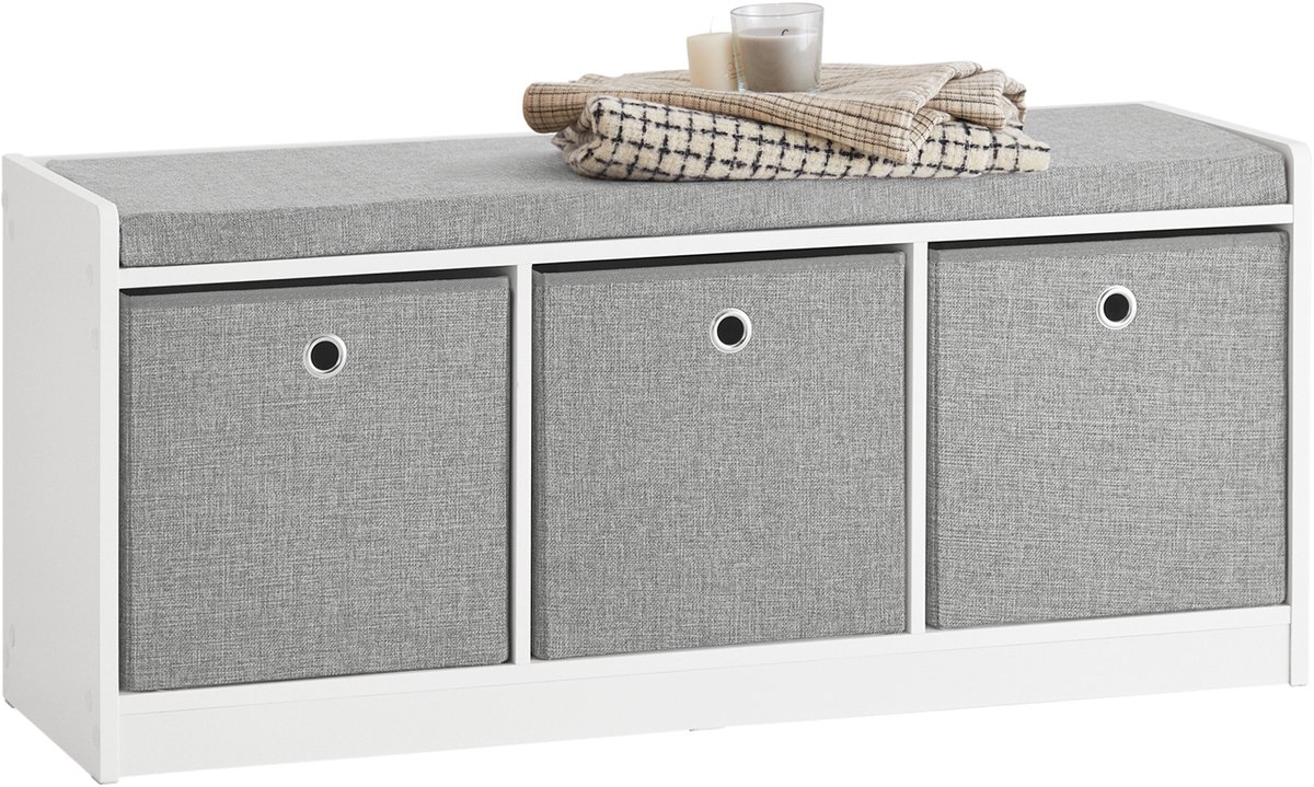 SoBuy FSR65-DG Schoenenbank - Witte Opbergbank met Zitkussen (4251388605974)