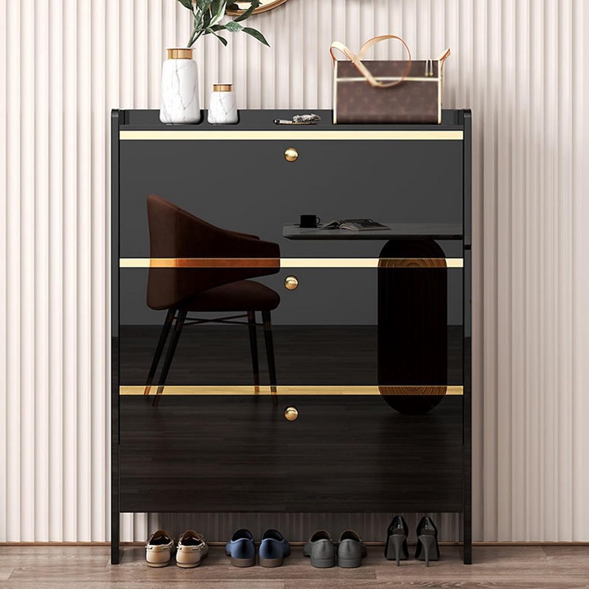 Staande Schoenenkast met 3 Kleppen en Verstelbare Plank voor Hal en Slaapkamer (9101113152578)