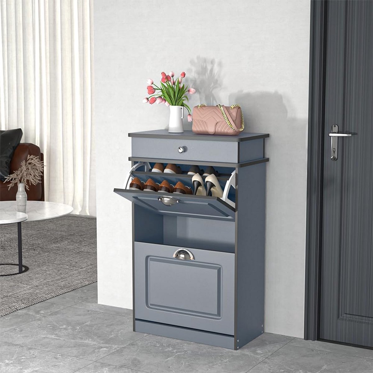 Stijlvolle Schoenenkast met 2 Kleppen - Compact Ingangsmeubel voor Organisatie (9101059261143)