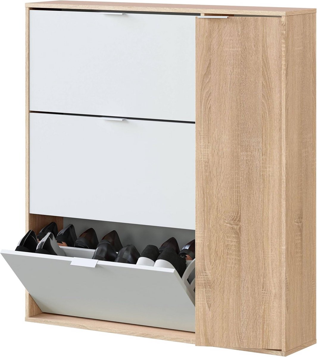 Stijlvolle Schoenenkast met 4 Deuren in Canadees Eiken en Wit (9101060135976)