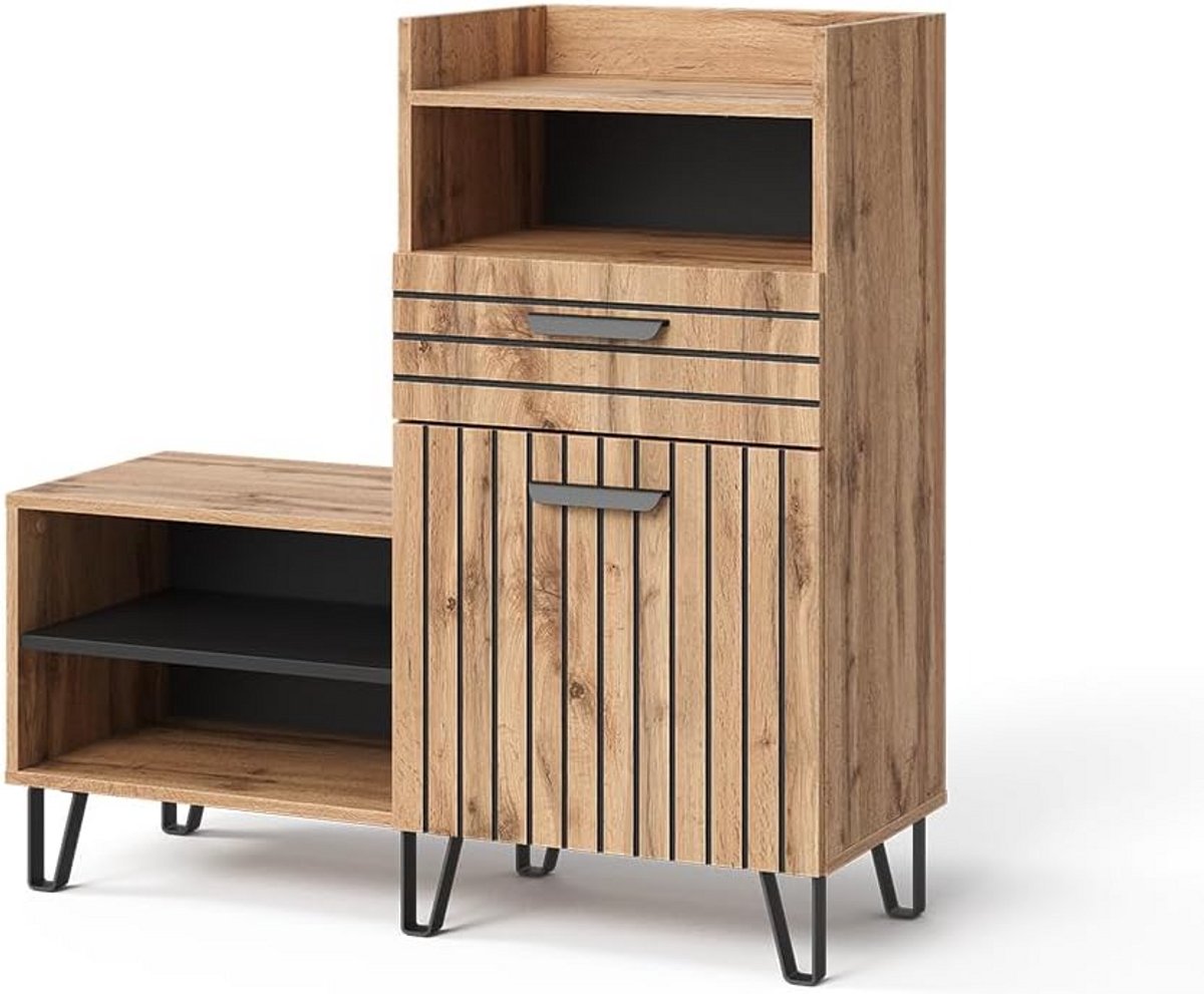 Stijlvolle Schoenenzak Eiken Wotan met Deur en Lade 100x100 cm (9101098339391)