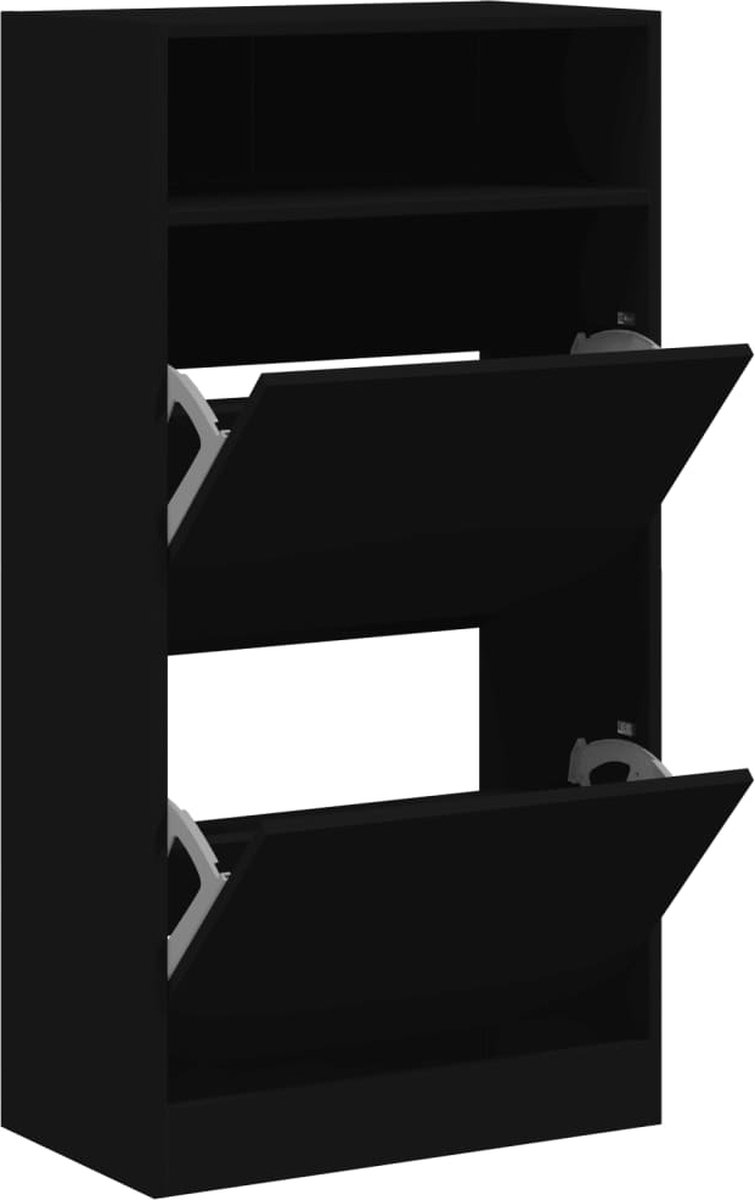 Stijlvolle zwarte schoenenkast van bewerkt hout Schoenenrek - Schoenenrekken - Opbergrek Voor Schoenen - Schoenenstellage (8147732610168)