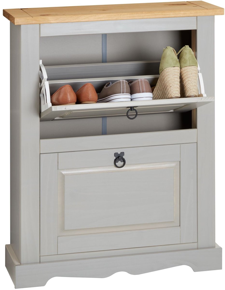 TEQUILA grenen schoenenwagen met 2 kleppen in grijs/bruin Mexico-stijl (4016787813234)