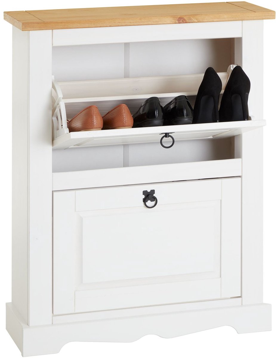 TEQUILA grenen schoenenwagen met 2 kleppen in wit/bruin Mexico-stijl (4016787813227)