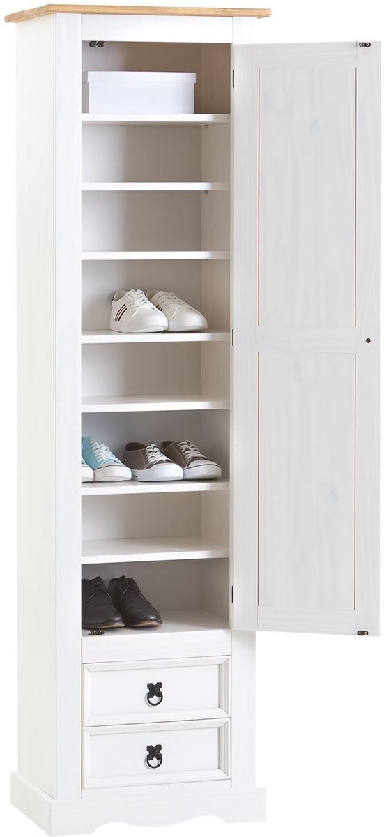 TEQUILA schoenenkast met 8 vakken, 2 lades en 1 deur gemaakt van dennenhout (4016787813258)