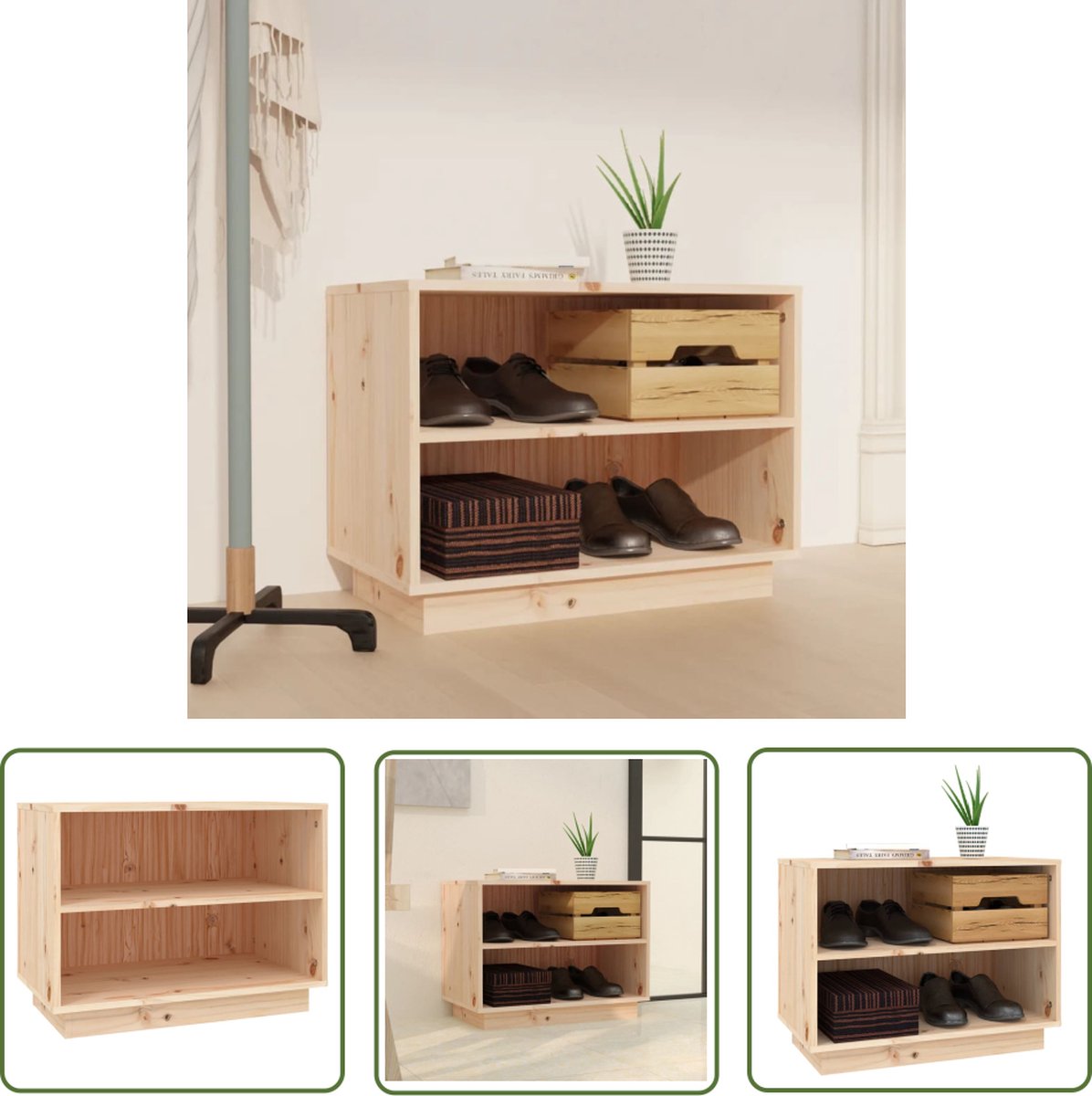The Living Store Schoenenkast 60x34x45 cm massief grenenhout - Schoenenkast - Houten Schoenenkast - Schoenen Rek - Garderobe - Entreehal Meubels (8721031230076)