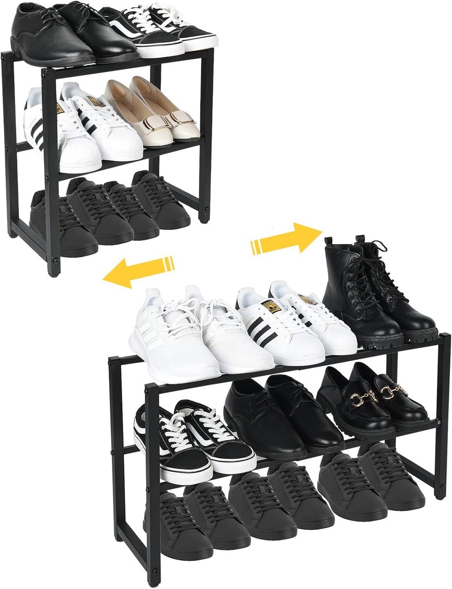 Uitschuifbaar schoenenrek met 2 niveaus - Metalen schoenenorganizer voor kast en hal - 70 x 20 x 37 cm (6151842944985)