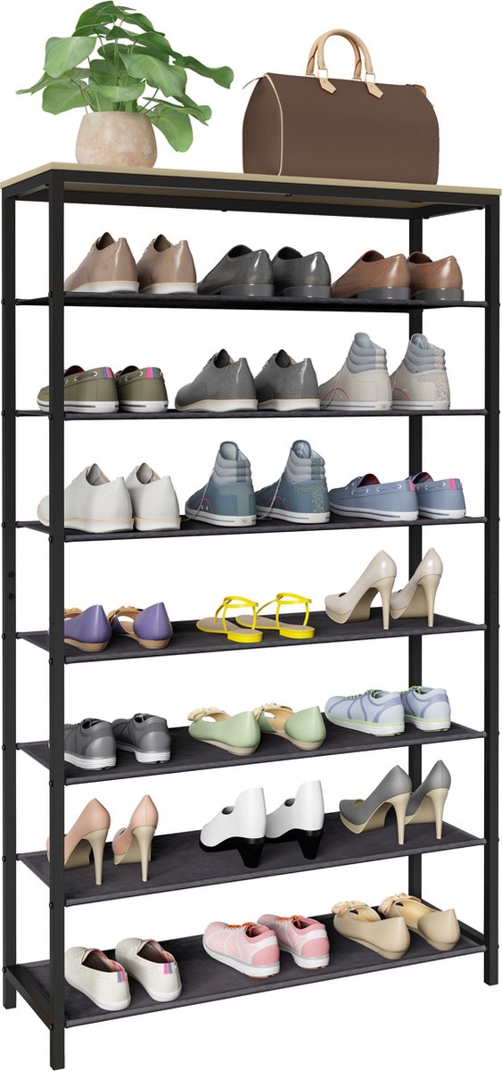 VCM Houten metalen schoenenrek Schoenenkast Schoenrek Legplank 7 vakken Taliro Houten metalen schoenenrek Schoenenkast Schoenrek Legplank 7 vakken Taliro (4051814436796)