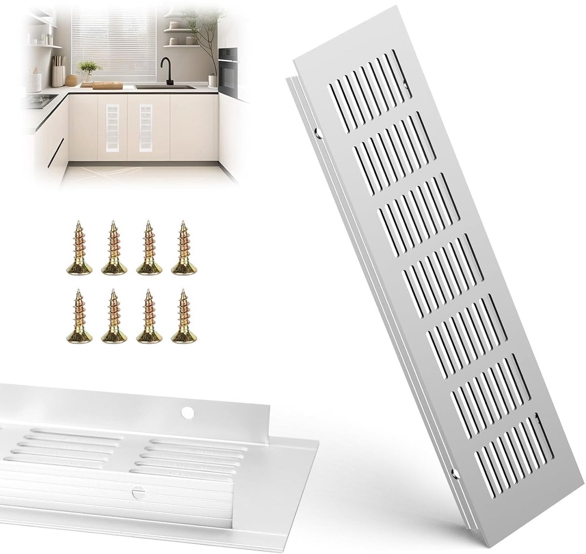 Ventilatierooster - Zilverkleurig - Set van 2 - Aluminium - 300 x 80 x 15 mm (9508426251224)