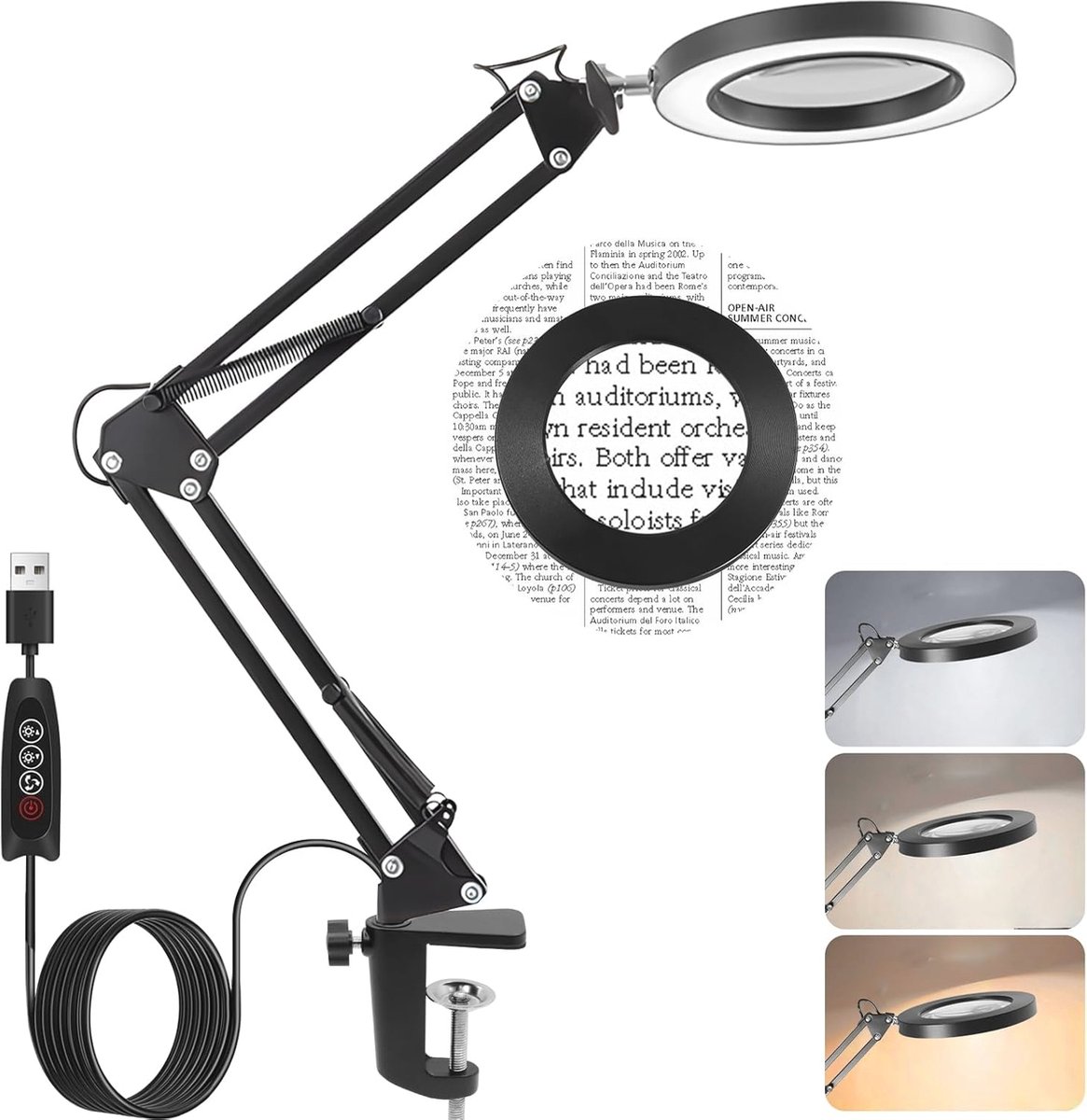 Vergrootglas met verstelbaar licht en standaard voor lezen en hobby's (6152638722732)