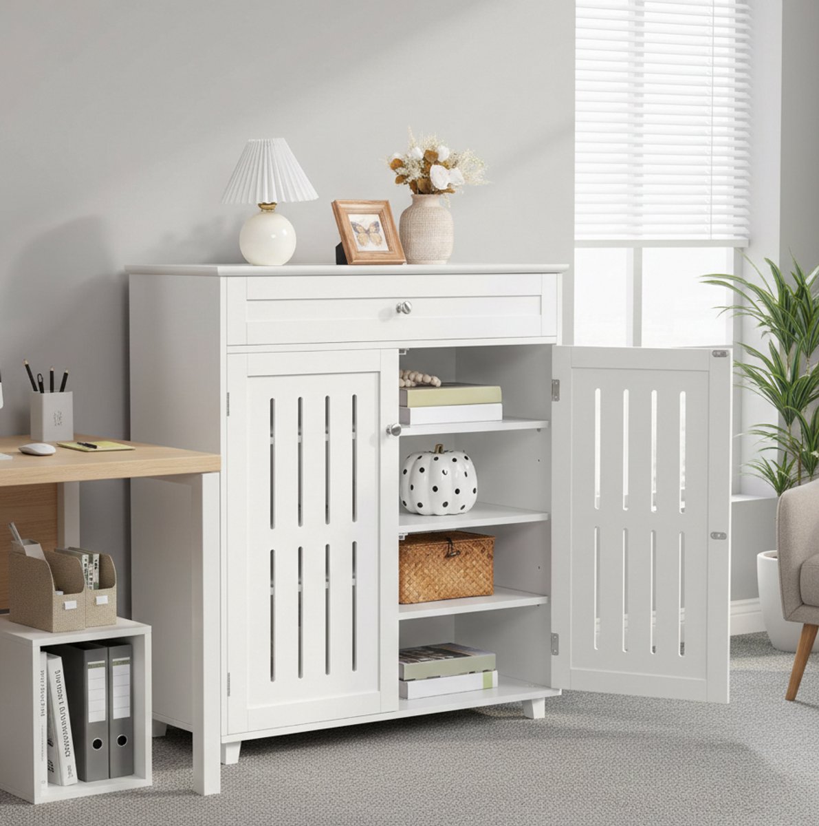 Verona Luxe Schoenenkast met Lade en Deuren - Wit - 78x37x85,5 cm - Verstelbare Planken & Ventilatie - House&Garden (9503187326914)