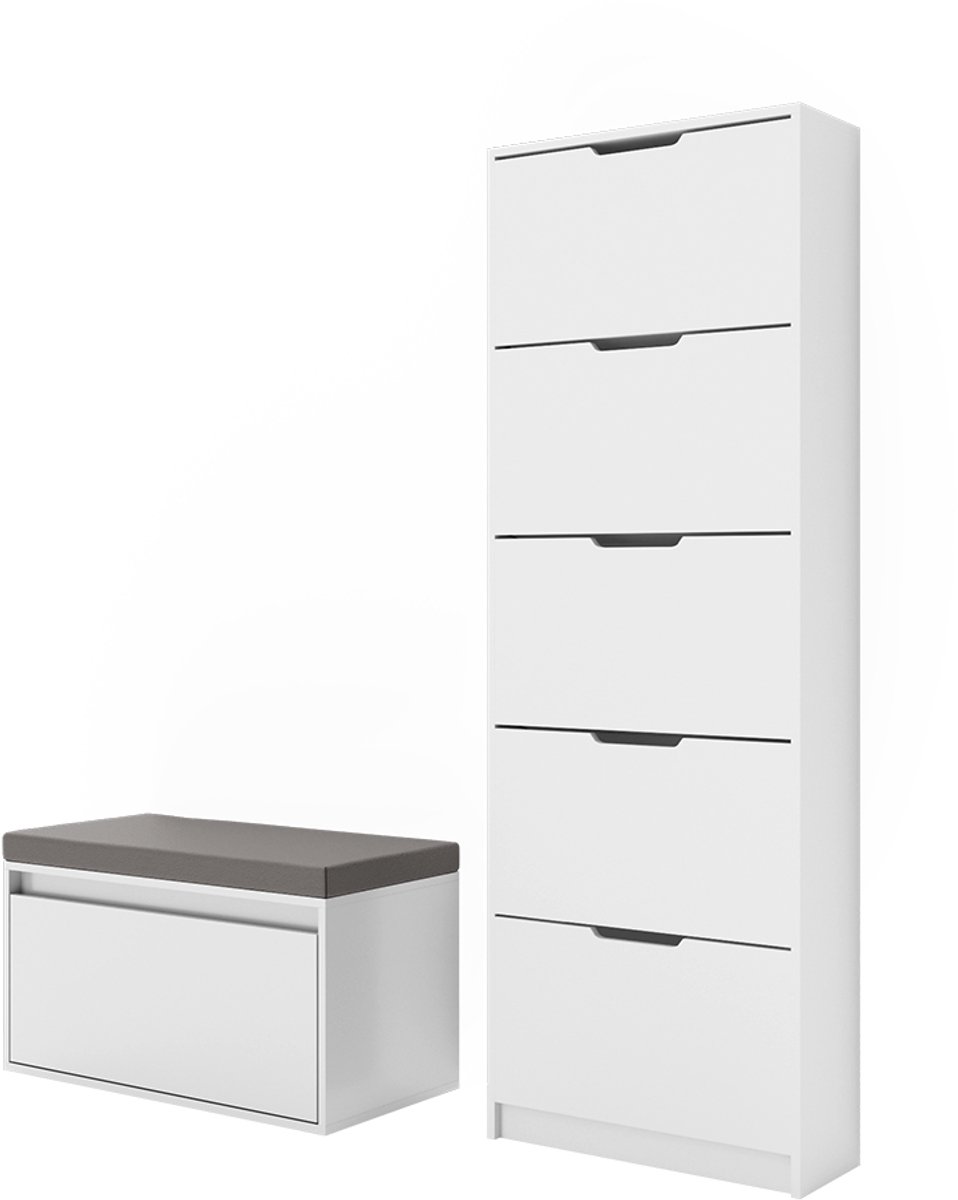 Vicco Luca Schoenenkantelaar - 2 delen, met bank Wit (4066731366286)