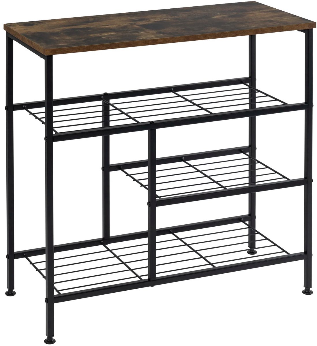 Vihes Schoenenrek - Metaal - 4 Niveaus - Zwart - 70X71X30cm - Entree en Woonkamer - Vintage Hout - Ruimtebesparend (8721284901471)