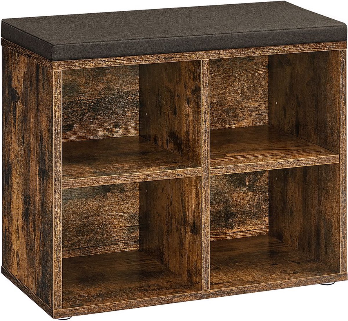 Vintage bruin-kastanjebruine schoenenbank - opbergbank - met schuim gevoerde zitting - spaanplaatconstructie - 30,5 cm x 59,6 cm x 48 cm (6097640220282)