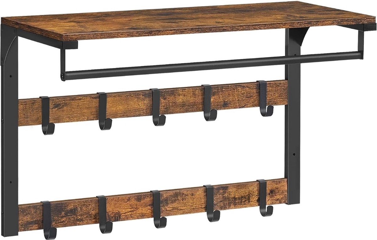 Wandkapstok - Metalen frame - Voor hal - Entree - 10 Afneembare Haken - Industrieel design - Stenberi (5430004053620)