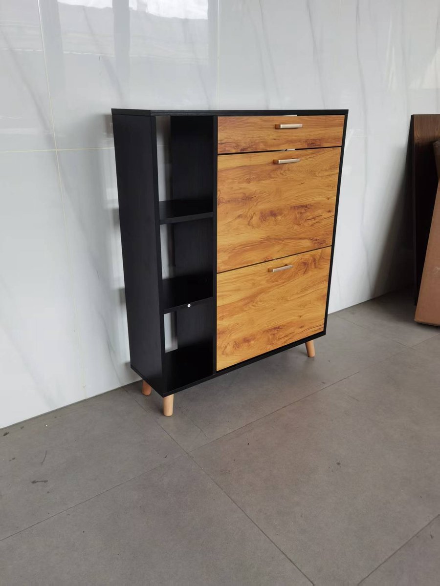 Wooden Shoe Cabinet with 2 Door 1 Drawer Pull Down Shoe Storage Organizer Cupboard Shoes Rack Cabinet for Entrance Area Hallway Living Rooms Black (3700267638875)